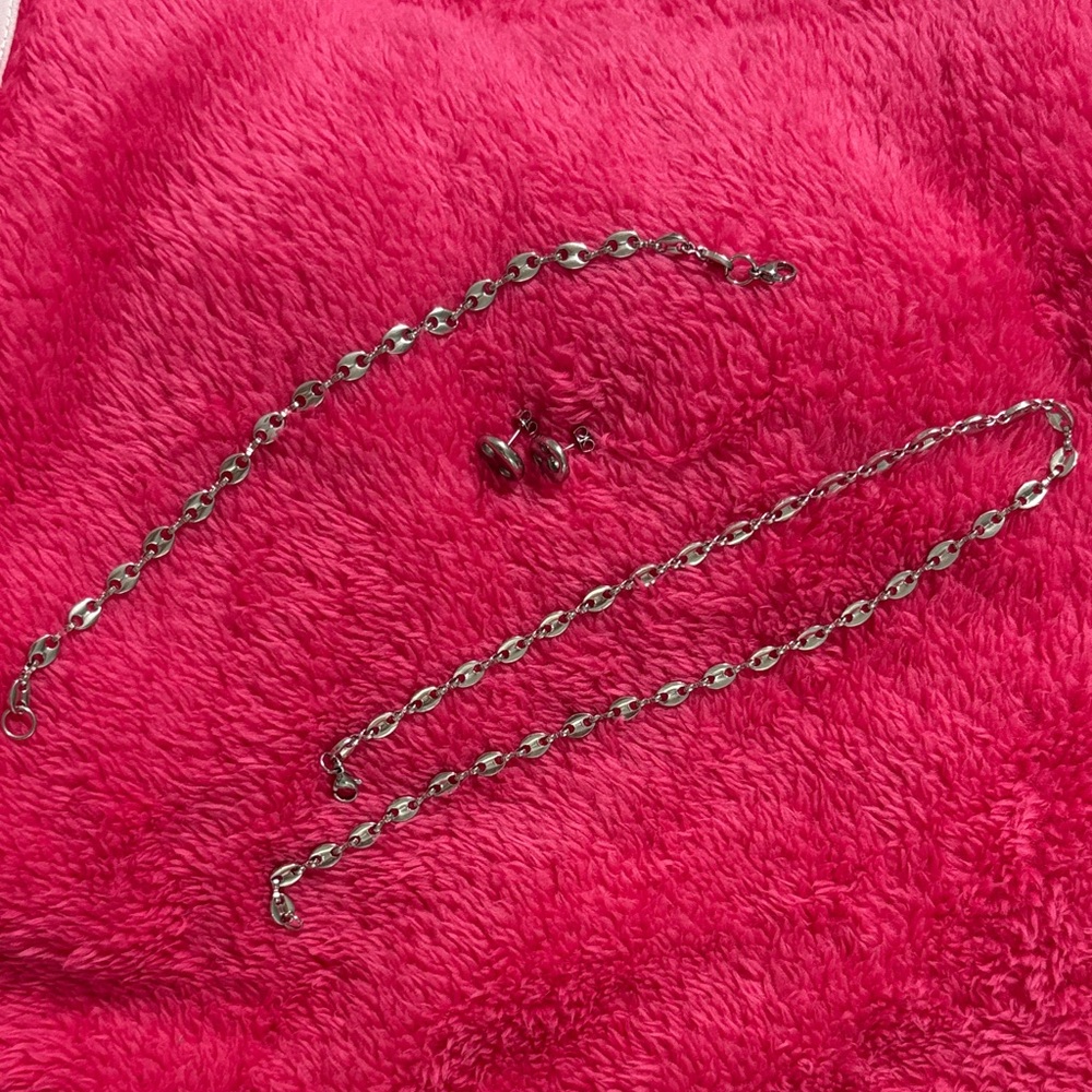 Silver Chain Necklace and Earring Set Stainless Steel